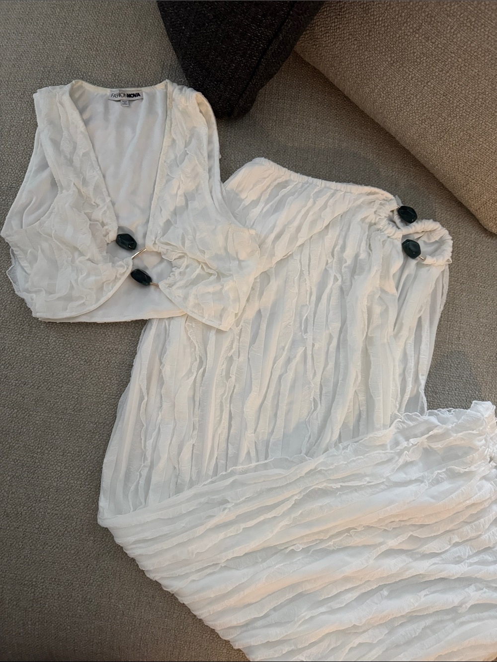 Fashion Nova White Ruffled Two-Piece Tank and Skirt Set
